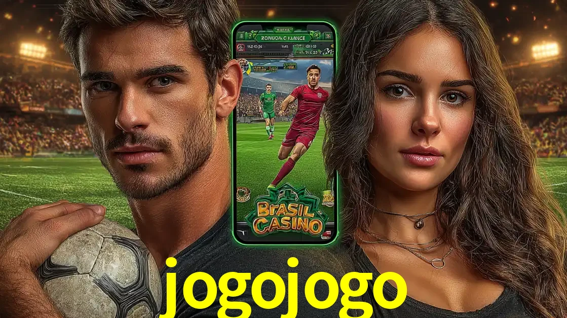 Homem segurando uma bola de futebol e uma mulher ao lado de um smartphone exibindo o jogo de apostas esportivas da jogojogo. Faça seu palpite no cassino online.